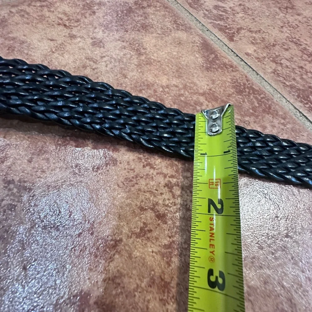 VTG Coach Braided Minimal Classic Leather Woven Belt Women L Black 8927